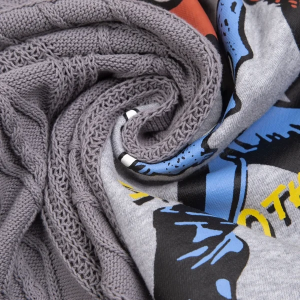 ヒステリックグラマーHYSTERIC GLAMOUR ガールプリントフロントスウェット切替ケーブルニットセーター グレーフリー K-102822_014