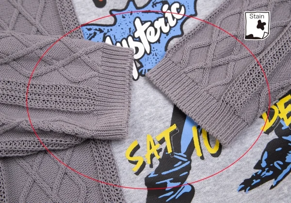 ヒステリックグラマーHYSTERIC GLAMOUR ガールプリントフロントスウェット切替ケーブルニットセーター グレーフリー K-102822_009