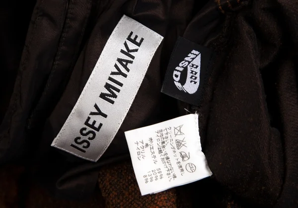 イッセイミヤケISSEY MIYAKE A-POC INSIDE 刺し子フリンジショールフード着脱ロングコート 茶2 K-102846_019