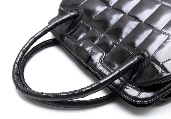 ジョルジオ アルマーニGIORGIO ARMANI クロコ型押しスクエアハンドバッグ 黒 K-102848_011