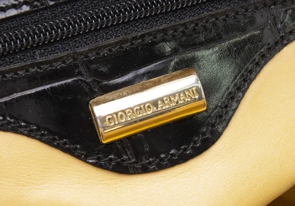 ジョルジオ アルマーニGIORGIO ARMANI クロコ型押しスクエアハンドバッグ 黒 K-102848_017