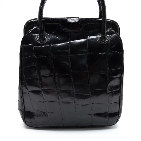 ジョルジオ アルマーニGIORGIO ARMANI クロコ型押しスクエアハンドバッグ 黒 K-102848_005