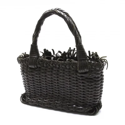 ジャンポールゴルチエJean Paul GAULTIER レザーフリンジ編み上げハンドバッグ