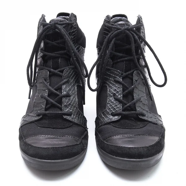 ワイスリーY-3 SUKITA II パイソン切替インヒールスニーカー 黒UK6(24位) K-102856_002