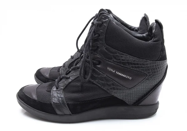 ワイスリーY-3 SUKITA II パイソン切替インヒールスニーカー 黒UK6(24位) K-102856_003