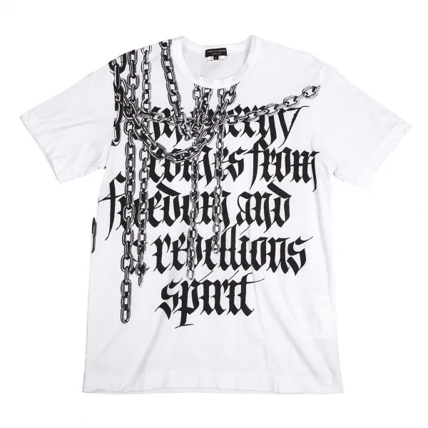 コムデギャルソン オムプリュスCOMME des GARCONS HOMME PLUS MIKITYPE チェーンカリグラフィープリントTシャツ 白S K-102878_001