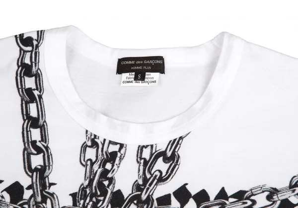 コムデギャルソン オムプリュスCOMME des GARCONS HOMME PLUS MIKITYPE チェーンカリグラフィープリントTシャツ 白S K-102878_002