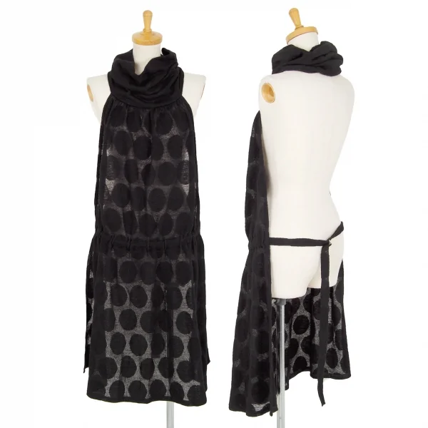 リミフゥLIMI feu ドットジャガードタートルネック前掛けデザインワンピース 黒S K-102896_001