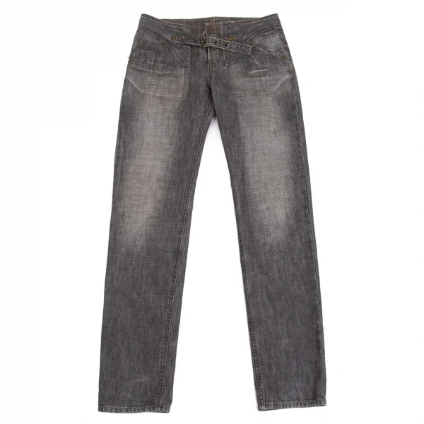 ジャンポールゴルチエJean Paul GAULTIER PARIS フロントベルトデザインブラックデニムパンツ グレー40 K-102909_001