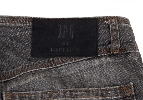 ジャンポールゴルチエJean Paul GAULTIER PARIS フロントベルトデザインブラックデニムパンツ グレー40 K-102909_014