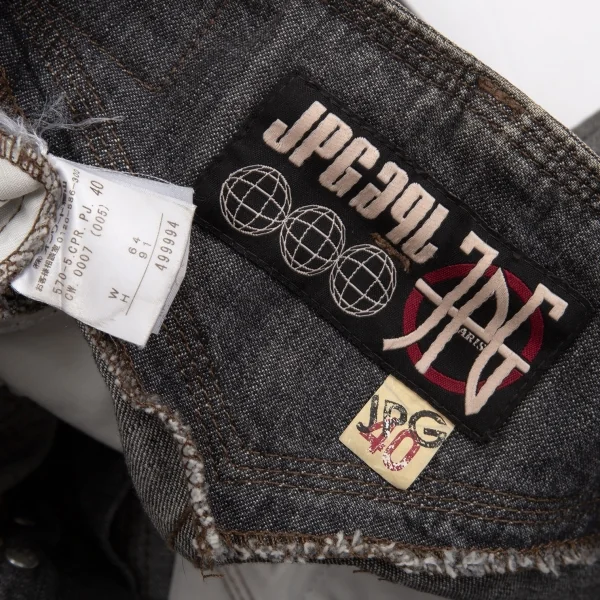 ジャンポールゴルチエJean Paul GAULTIER PARIS フロントベルトデザインブラックデニムパンツ グレー40 K-102909_017