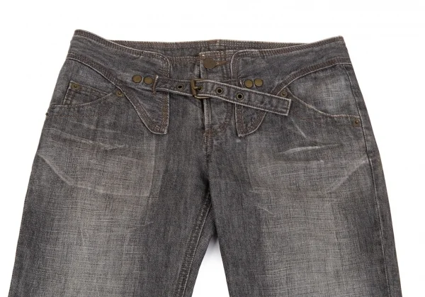 ジャンポールゴルチエJean Paul GAULTIER PARIS フロントベルトデザインブラックデニムパンツ グレー40 K-102909_002