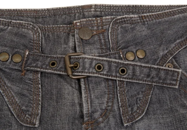 ジャンポールゴルチエJean Paul GAULTIER PARIS フロントベルトデザインブラックデニムパンツ グレー40 K-102909_003