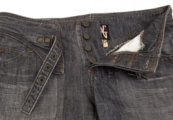 ジャンポールゴルチエJean Paul GAULTIER PARIS フロントベルトデザインブラックデニムパンツ グレー40 K-102909_004
