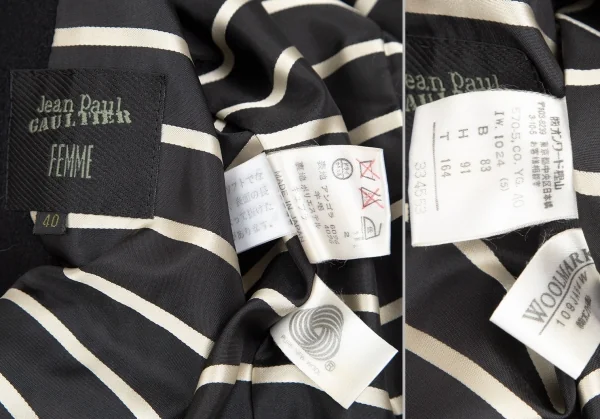 ジャンポールゴルチエ ファムJean Paul GAULTIER FEMME レザーハーネス付きフライフロントダブルコート 黒40 K-102911_020