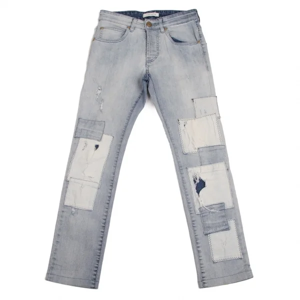 ピエールバルマンPIERRE BALMAIN モールワッペンパッチワークスキニーデニムパンツ 淡インディゴ29 K-102915_001