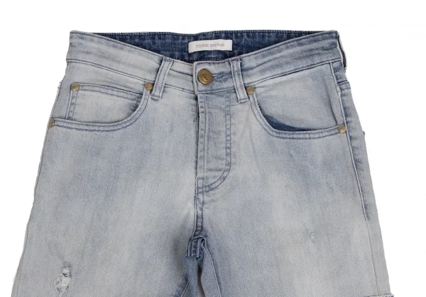 ピエールバルマンPIERRE BALMAIN モールワッペンパッチワークスキニーデニムパンツ 淡インディゴ29 K-102915_012