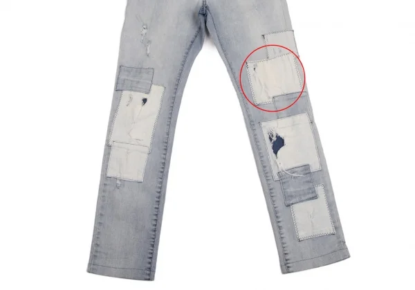 ピエールバルマンPIERRE BALMAIN モールワッペンパッチワークスキニーデニムパンツ 淡インディゴ29 K-102915_016