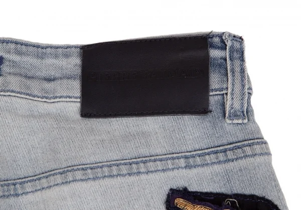 ピエールバルマンPIERRE BALMAIN モールワッペンパッチワークスキニーデニムパンツ 淡インディゴ29 K-102915_009