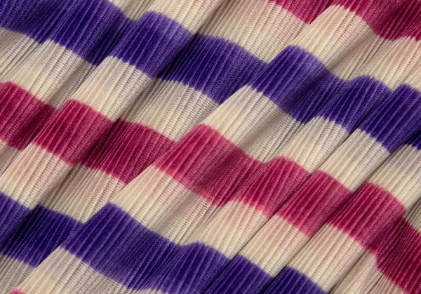 プリーツプリーズPLEATS PLEASE ボーダープリント細プリーツフレンチスリーブスキッパーポロシャツ ベージュ青ピンク3 K-102923_013