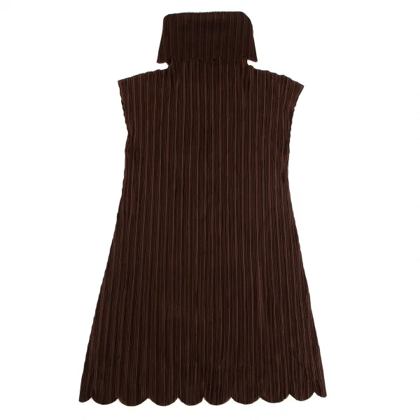 プリーツプリーズPLEATS PLEASE スカラップタートルネックノースリーブチュニック 茶3 K-102925_010