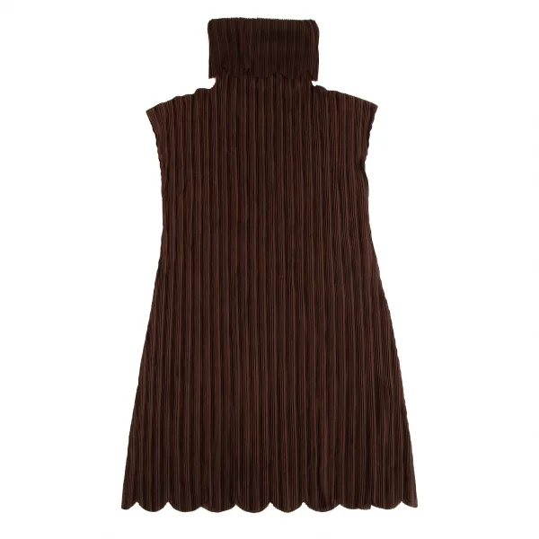 プリーツプリーズPLEATS PLEASE スカラップタートルネックノースリーブチュニック 茶3 K-102925_002