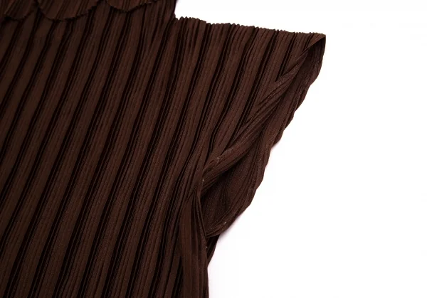 プリーツプリーズPLEATS PLEASE スカラップタートルネックノースリーブチュニック 茶3 K-102925_007