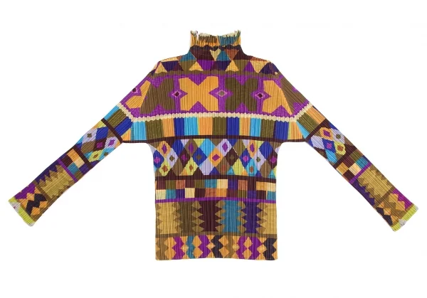 プリーツプリーズPLEATS PLEASE フリンジネック総柄プリントカットソー マルチ4 K-102932_011