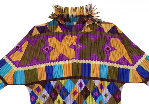 プリーツプリーズPLEATS PLEASE フリンジネック総柄プリントカットソー マルチ4 K-102932_003