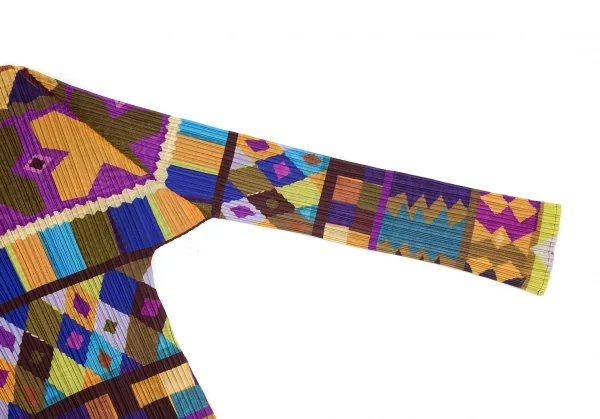 プリーツプリーズPLEATS PLEASE フリンジネック総柄プリントカットソー マルチ4 K-102932_005