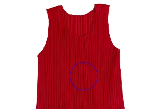プリーツプリーズPLEATS PLEASE 異素材切替刺繍プリーツノースリーブワンピース 赤3 K-102944_003