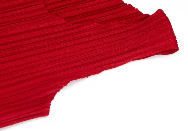 プリーツプリーズPLEATS PLEASE 異素材切替刺繍プリーツノースリーブワンピース 赤3 K-102944_006