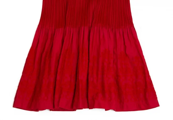 プリーツプリーズPLEATS PLEASE 異素材切替刺繍プリーツノースリーブワンピース 赤3 K-102944_007