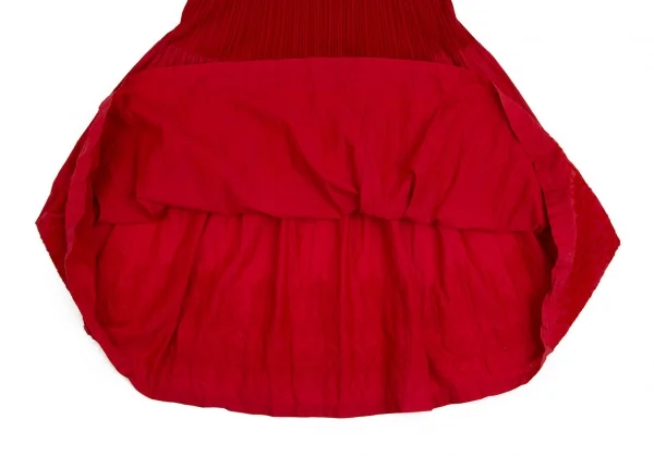 プリーツプリーズPLEATS PLEASE 異素材切替刺繍プリーツフレアスカート 赤3 K-102945_006