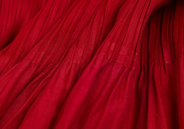 プリーツプリーズPLEATS PLEASE 異素材切替刺繍プリーツフレアスカート 赤3 K-102945_009