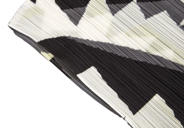 プリーツプリーズPLEATS PLEASE プリントフレンチスリーブトップス 白黒グレーM位 K-102956_005