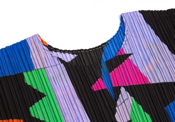 プリーツプリーズPLEATS PLEASE カラフルフレンチスリーブトップス 黒マルチM位 K-102958_004