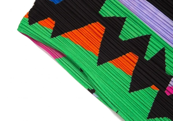 プリーツプリーズPLEATS PLEASE カラフルフレンチスリーブトップス 黒マルチM位 K-102958_005