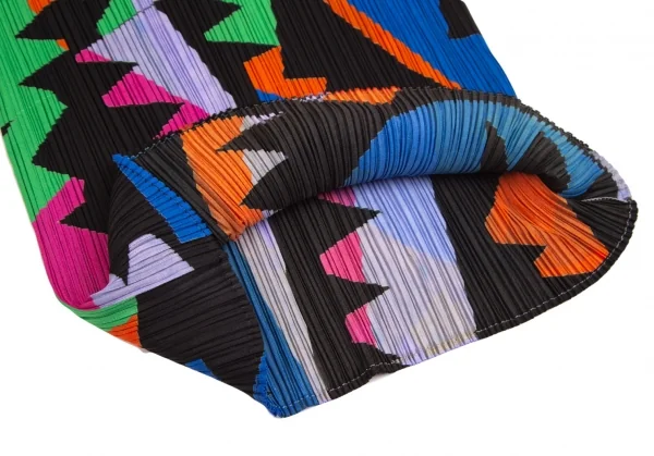 プリーツプリーズPLEATS PLEASE カラフルフレンチスリーブトップス 黒マルチM位 K-102958_007