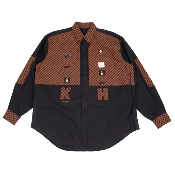 カールヘルムKarl Helmut チェック切替パッチデザインシャツ 黒赤緑M K-102991_001
