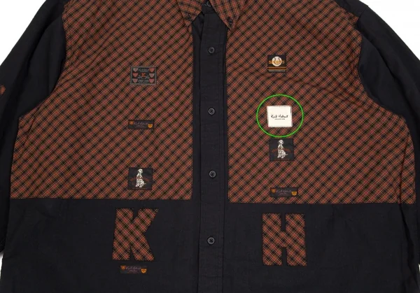 カールヘルムKarl Helmut チェック切替パッチデザインシャツ 黒赤緑M K-102991_011