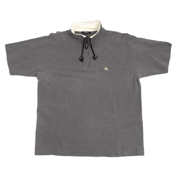 バーバリーロンドンBURBERRY LONDON 鹿の子ハーフジップ半袖トップス グレーL K-102995_001