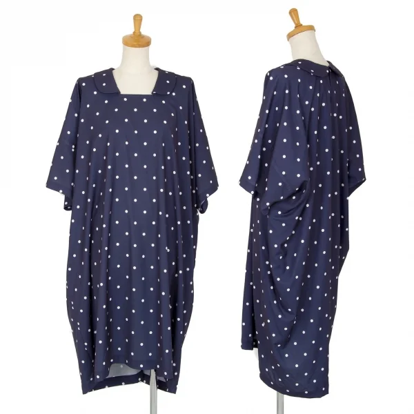 コムコム コムデギャルソンCOMME des GARCONS ポリスクエアネックラウンドカラードット半袖ワンピース 紺S K-103017_001