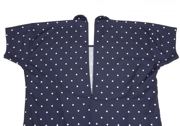 コムコム コムデギャルソンCOMME des GARCONS ポリスクエアネックラウンドカラードット半袖ワンピース 紺S K-103017_013