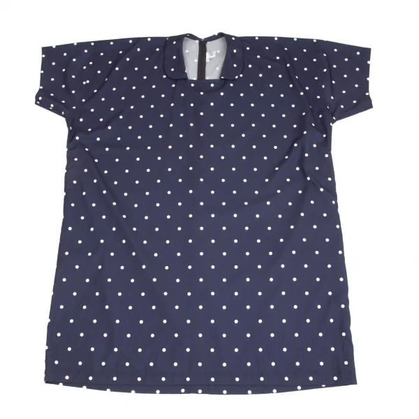 コムコム コムデギャルソンCOMME des GARCONS ポリスクエアネックラウンドカラードット半袖ワンピース 紺S K-103017_002