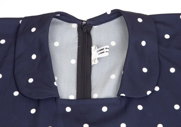 コムコム コムデギャルソンCOMME des GARCONS ポリスクエアネックラウンドカラードット半袖ワンピース 紺S K-103017_004