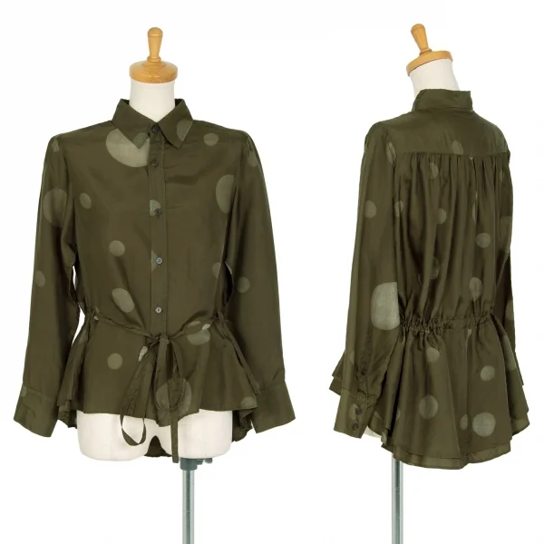 ワイズY's キュプラドットプリント裏使いシャツ カーキ1 K-103037_001