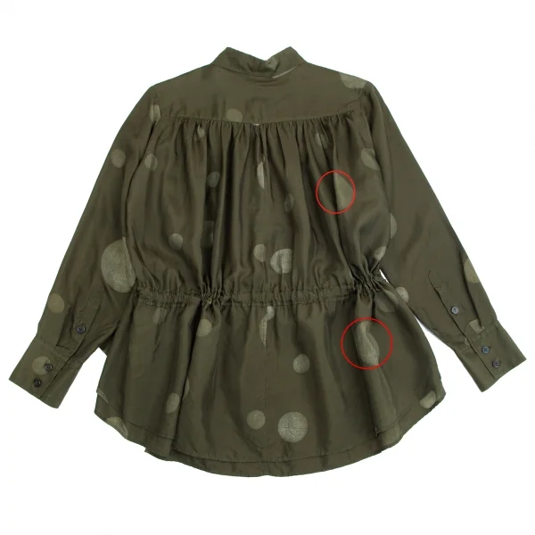 ワイズY's キュプラドットプリント裏使いシャツ カーキ1 K-103037_014