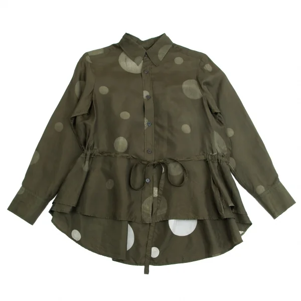 ワイズY's キュプラドットプリント裏使いシャツ カーキ1 K-103037_002