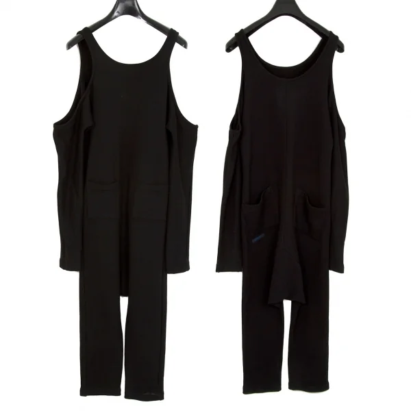 レギュレーション ヨウジヤマモトREGULATION yohji yamamoto スウェットオフショルダーオールインワン 黒2 K-103048_001
